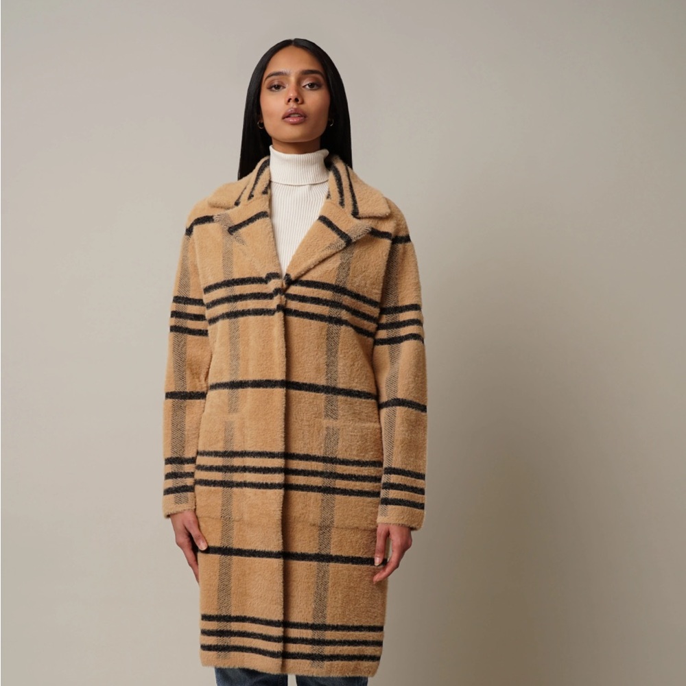 NWT Cyrus EYELASH COATIGAN Plaid coat Size XL